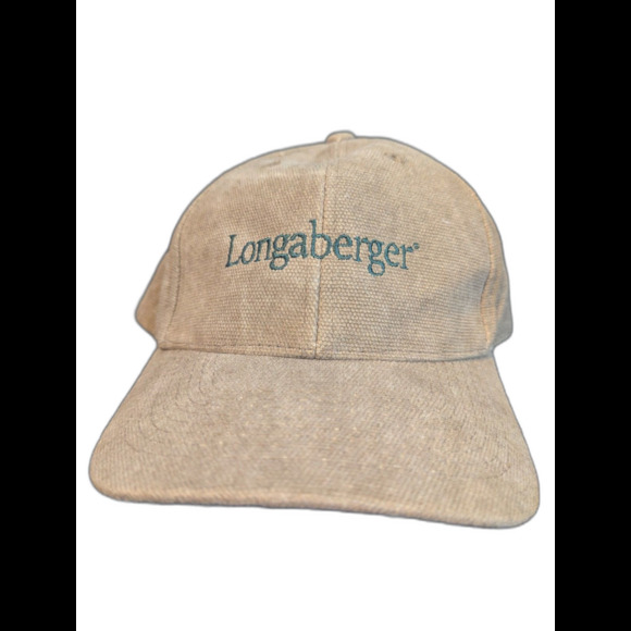VNTG Longaberger Baskets Baseball Cap Hat Khaki Teal Logo Adjustable Strapback - Picture 1 of 6